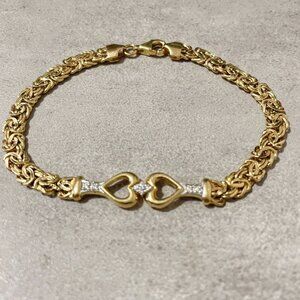 14K Yellow Gold and Diamonds AK Atasay Kuyumculuk 8" Byzantine Bracelet 7.58 gms